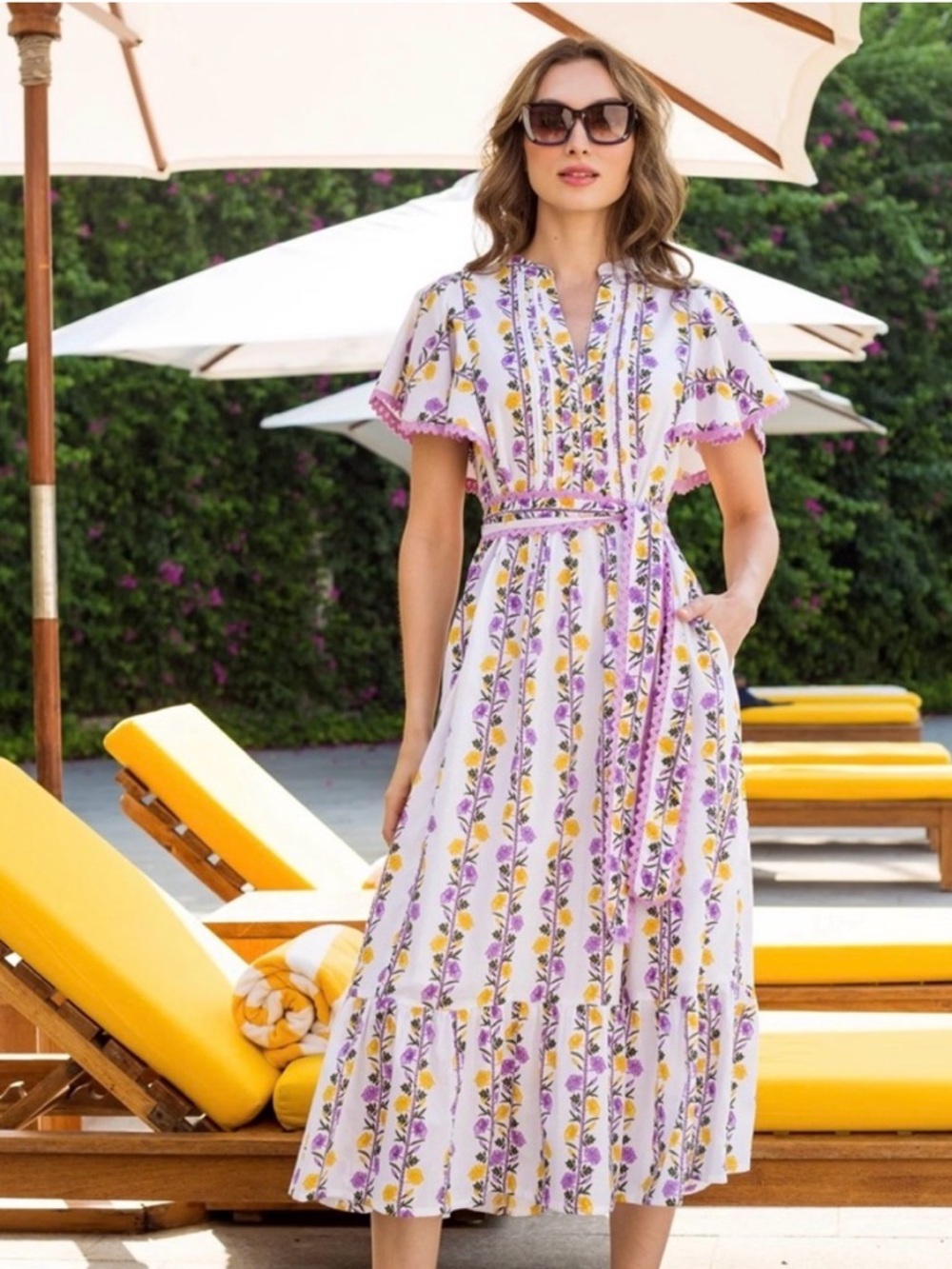 Beyond by Vera Floral Dress with Lavender and Yellow Print